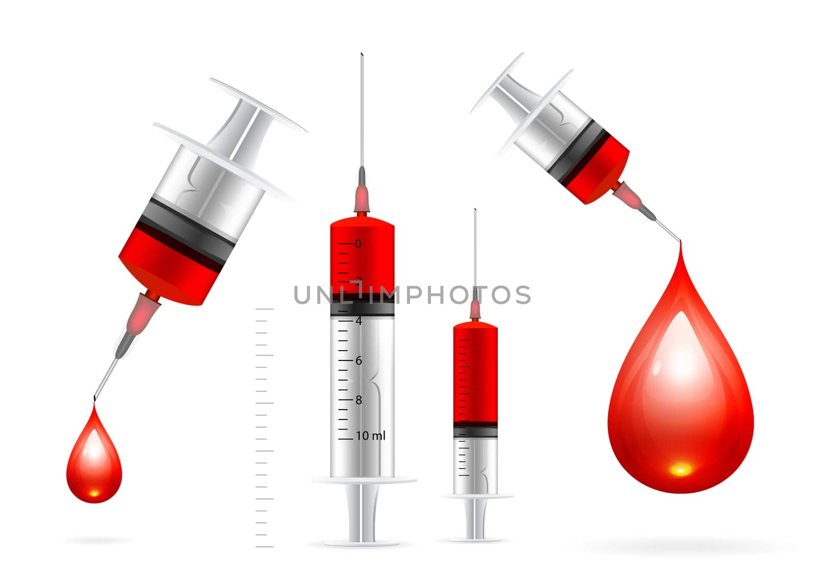 Blood drop and syringe