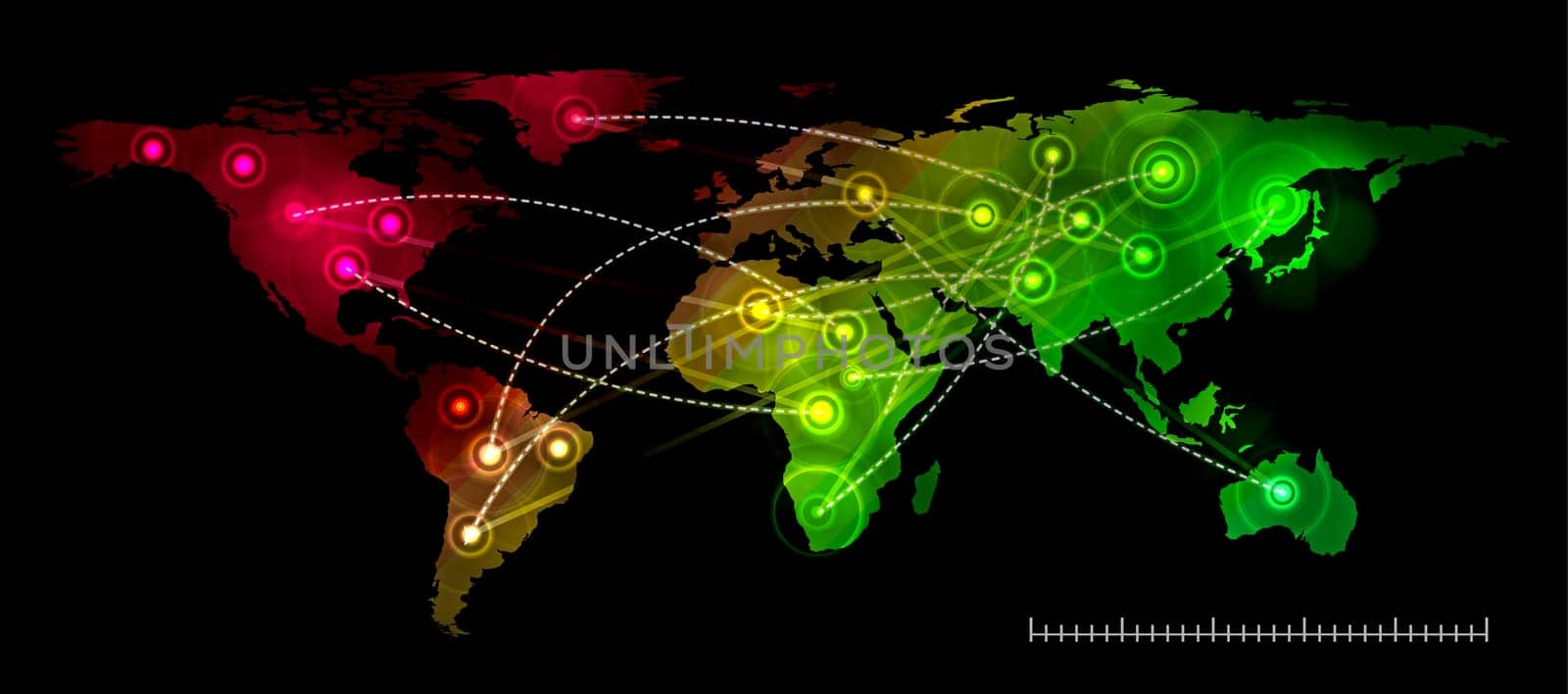 Illustration world map on black. Concept communication.