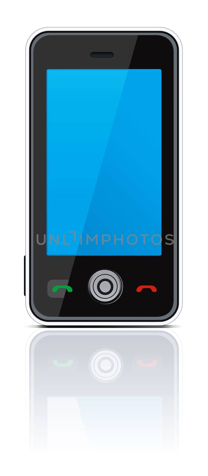 smart phone with reflection isolated on white background