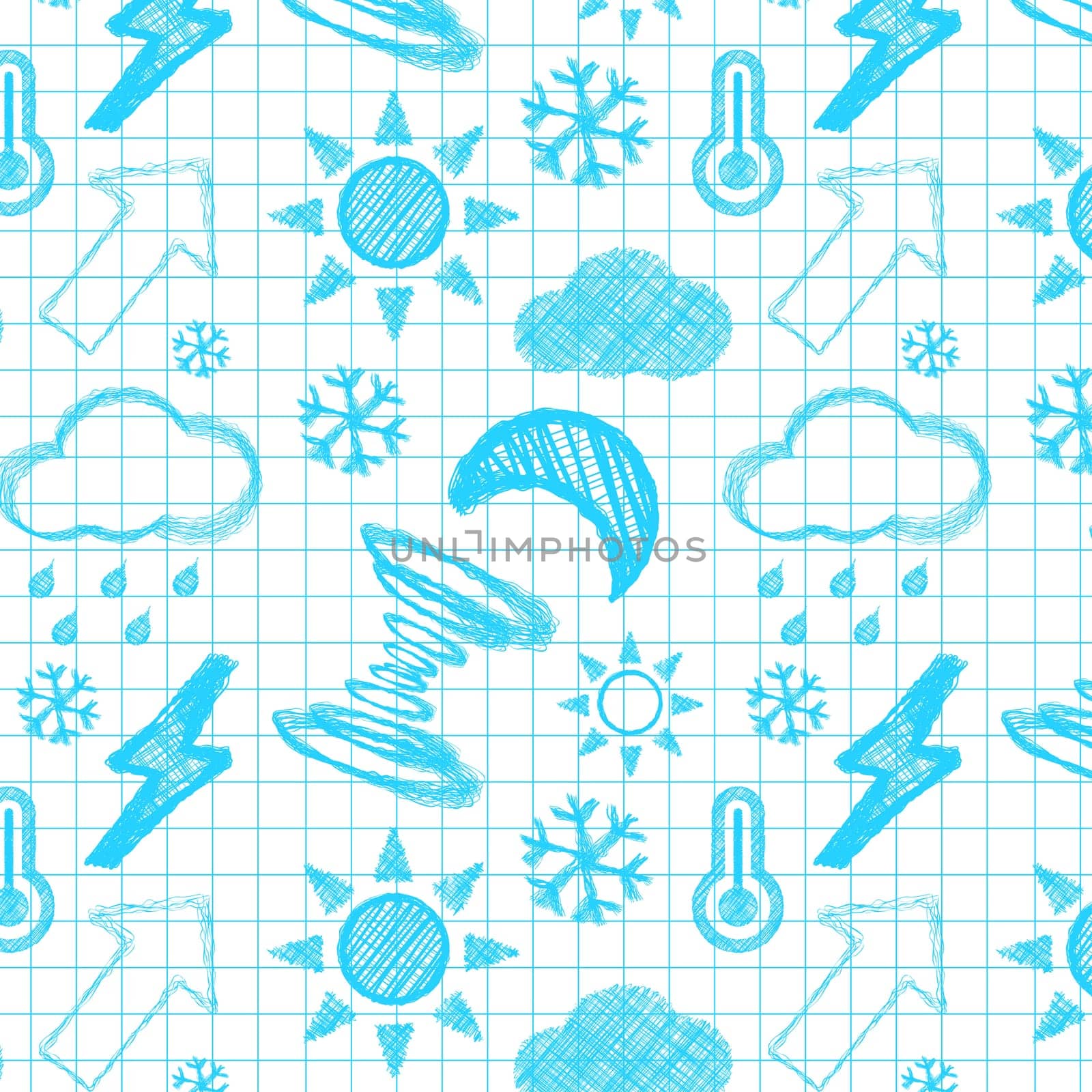 Weather hand drawn seamless pattern. Vectror illustration