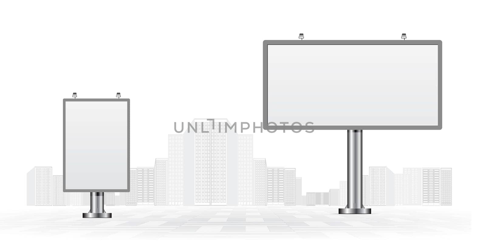 Billboards with gray urban horizon vector background