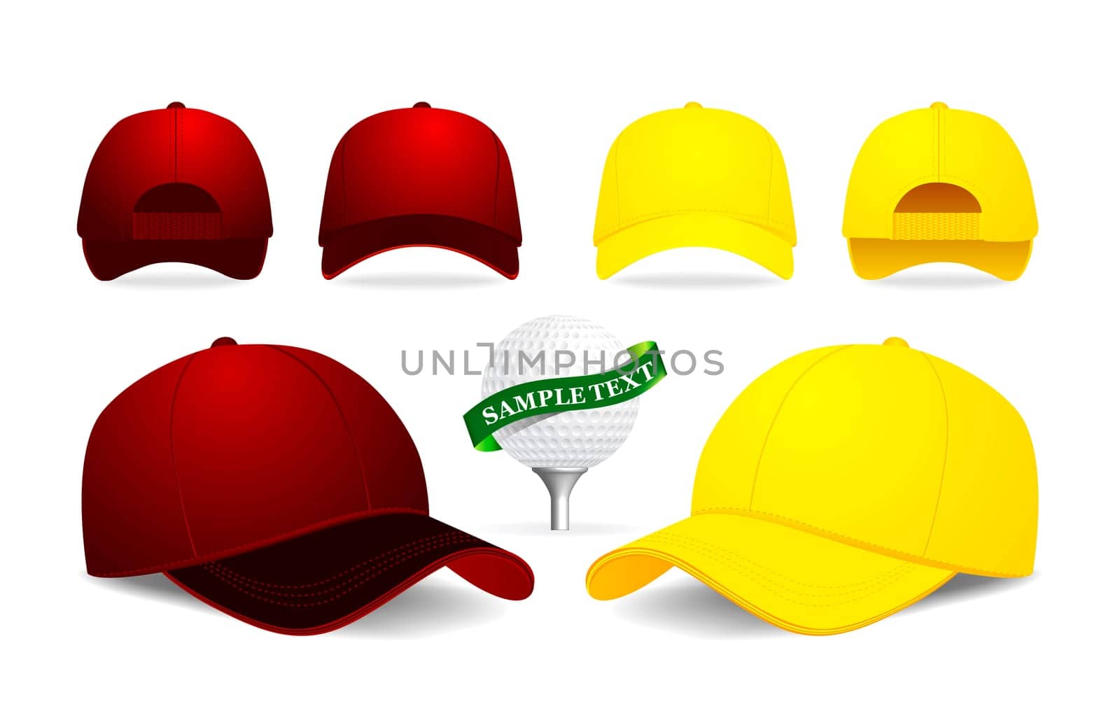 Vector baseball cap and golf ball illustration on white background