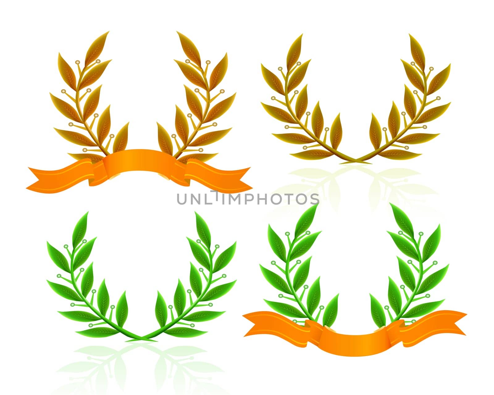 Laurel wreath with ribbon. Vector set on white background