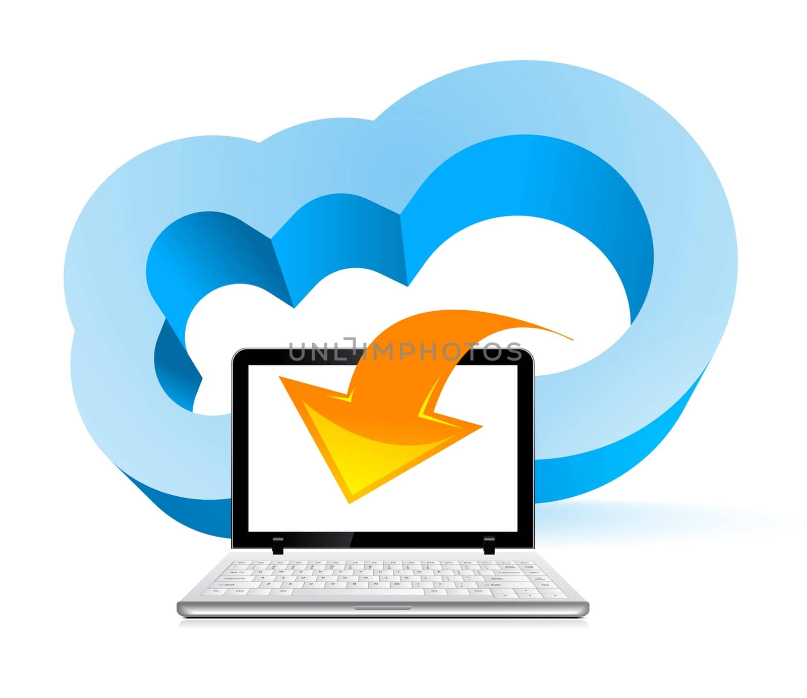 Cloud computing concept. Laptop on the cloud with arrow