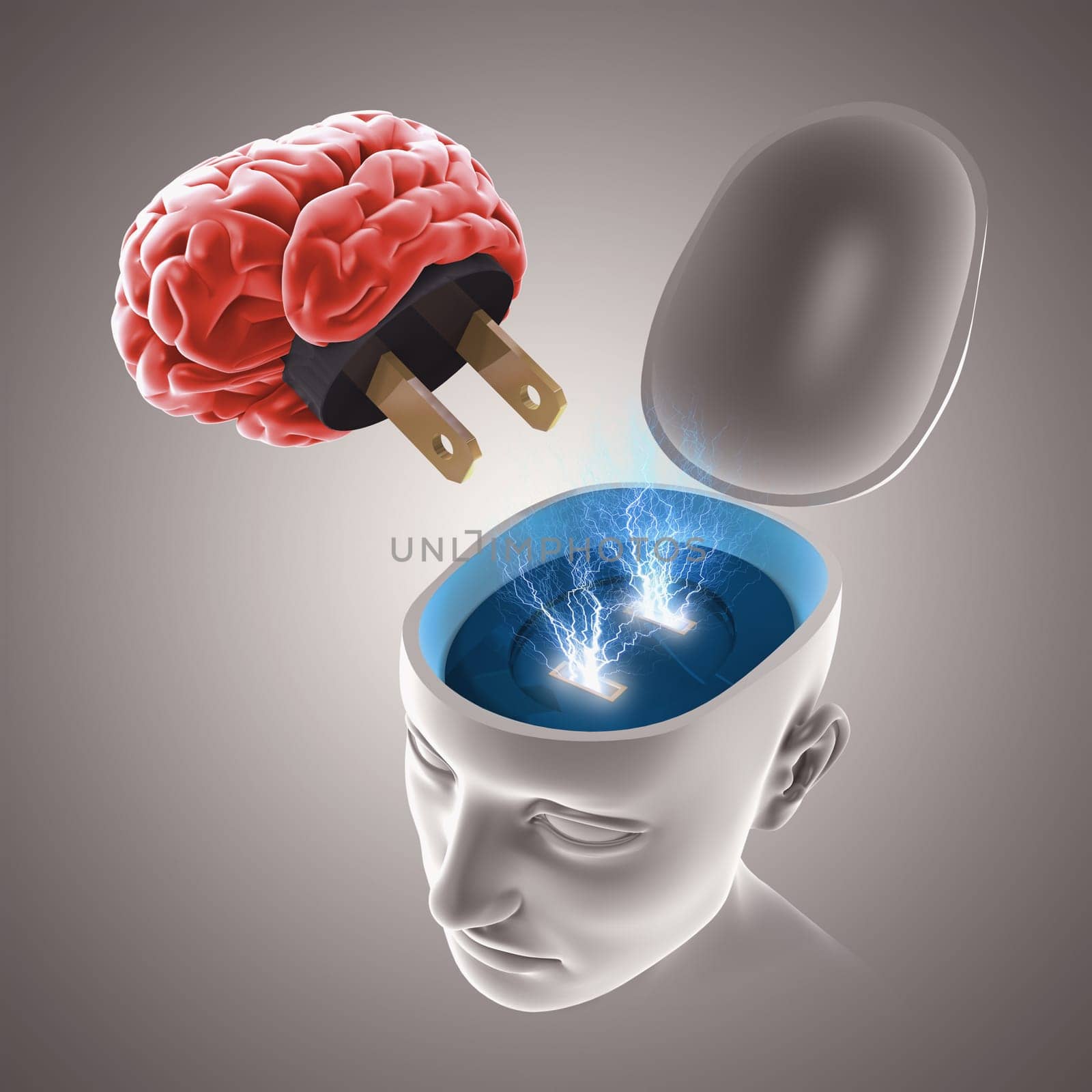 Brain about to connect, brainstorm concept.