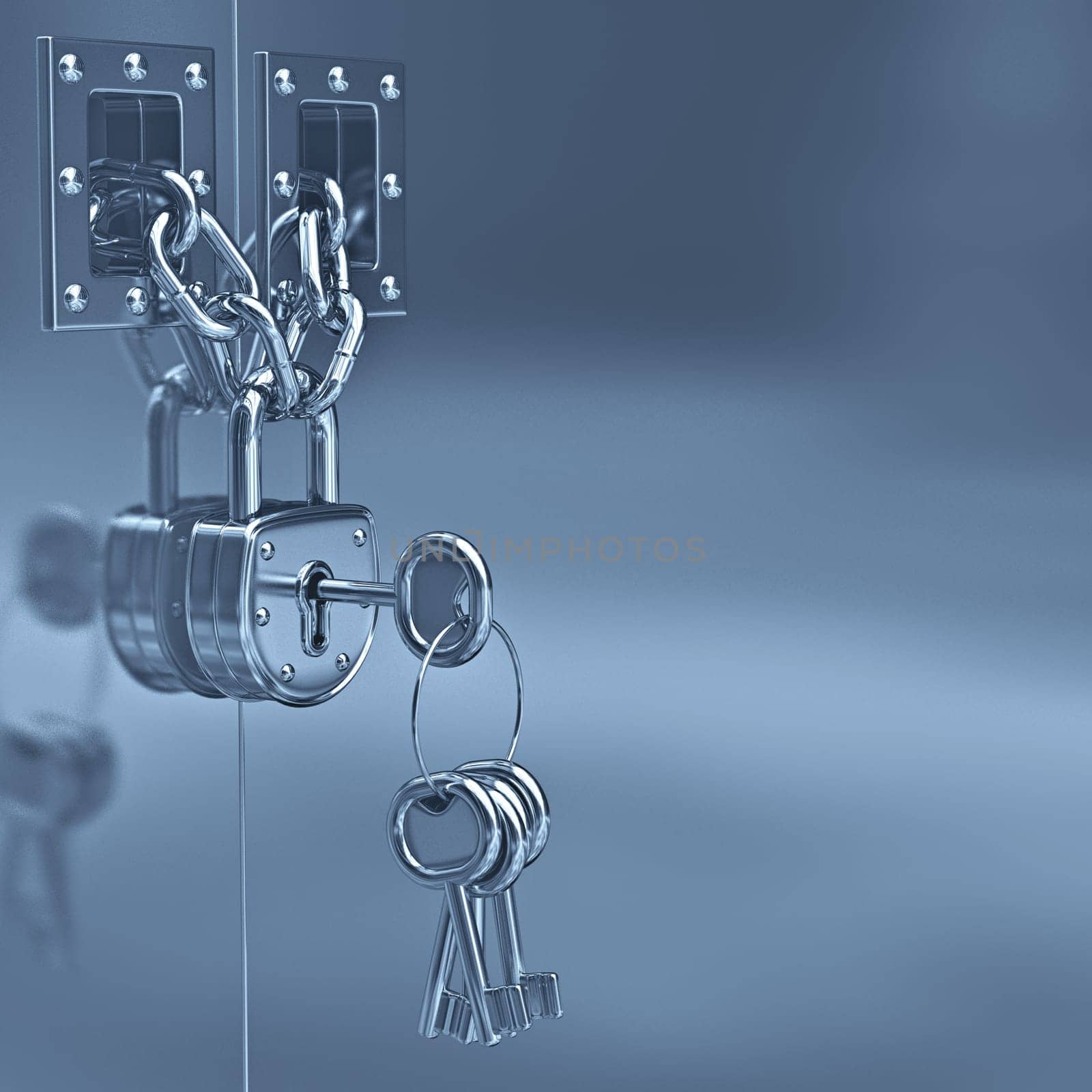 Steel door locked with chain and padlock.