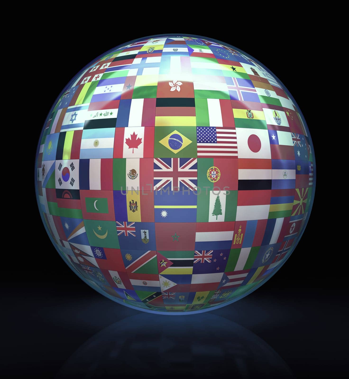 Flags of the world shaped glass ball.