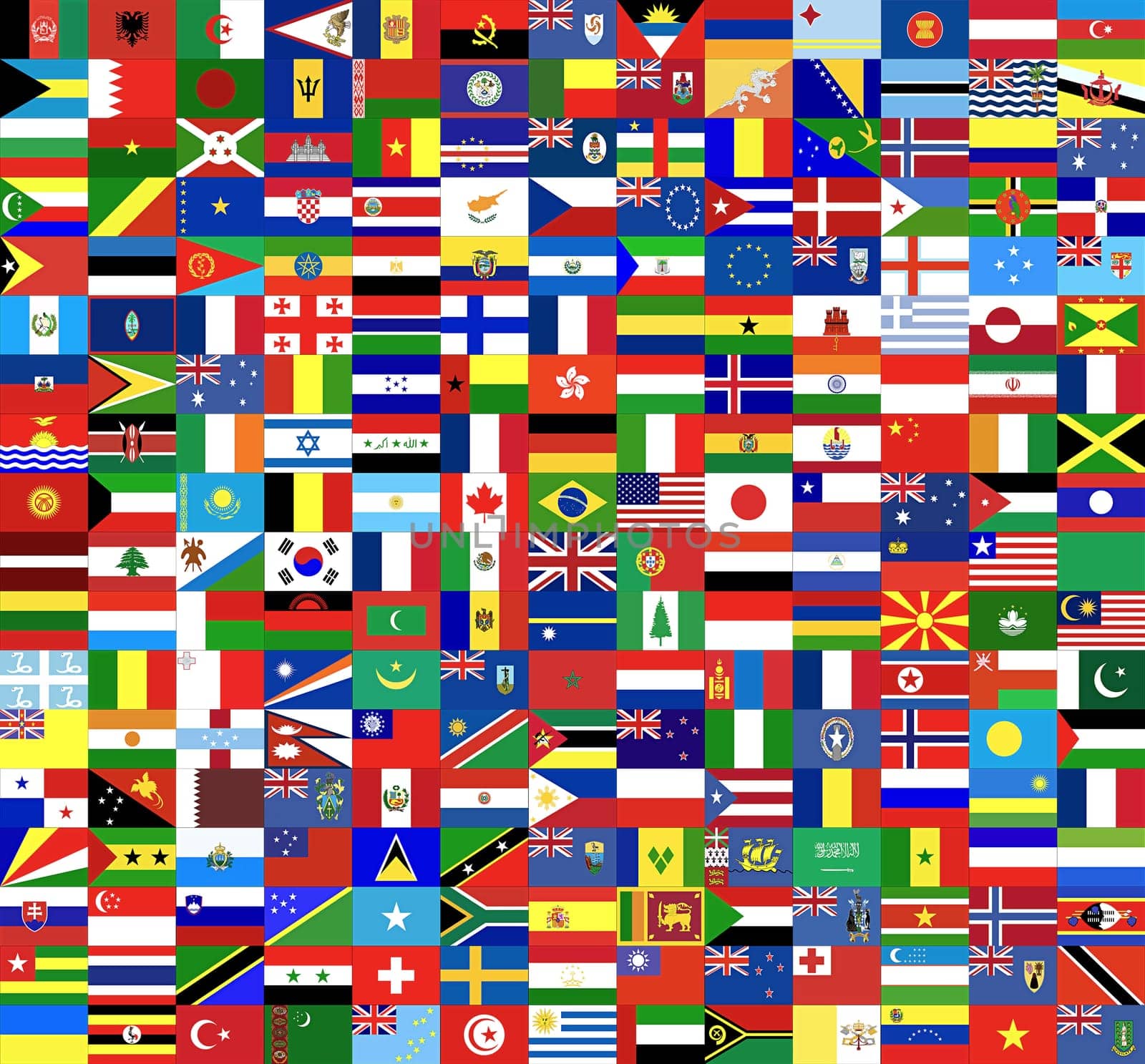 Flags of the world side by side forming a texture.