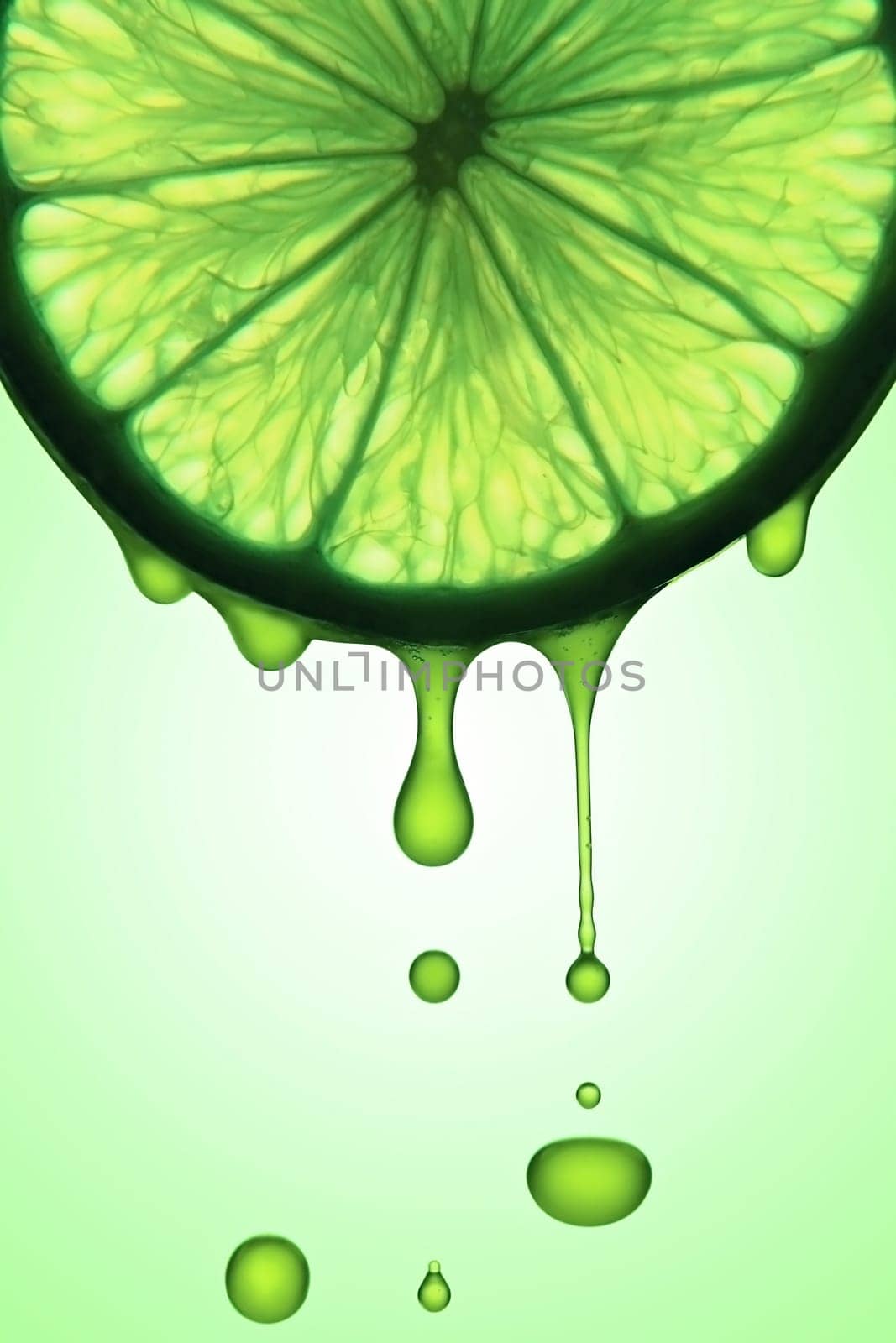 Slice of lemon with juice drops falling.