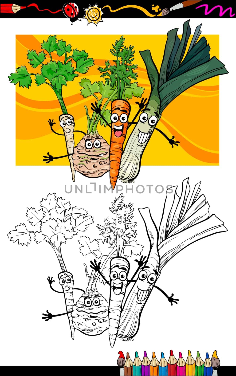 Coloring Book or Page Cartoon Illustration of Soup Vegetables Funny Food Objects Group for Children Education