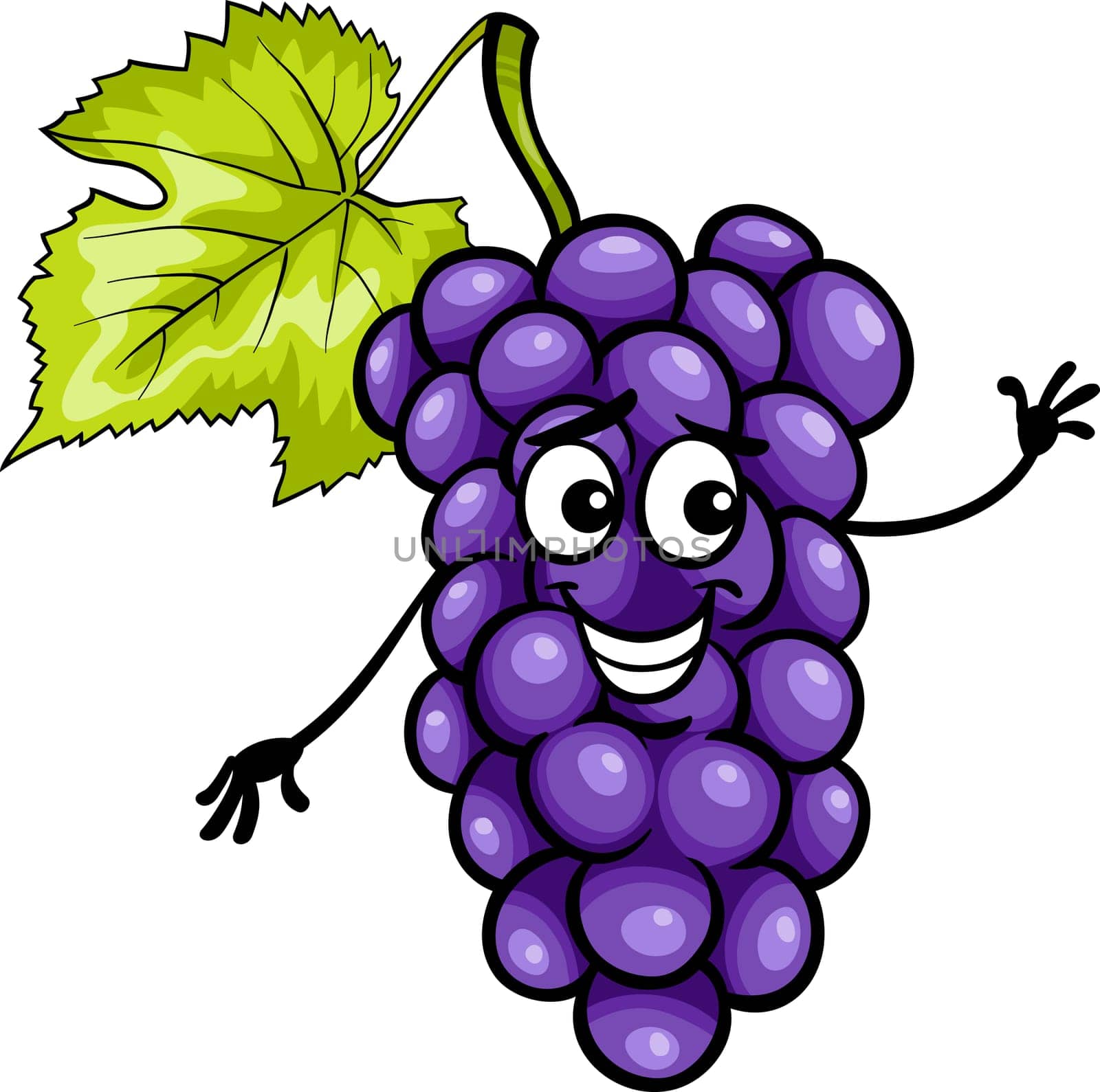 Cartoon Illustration of Funny Blue or Black Grapes Fruit Food Comic Character