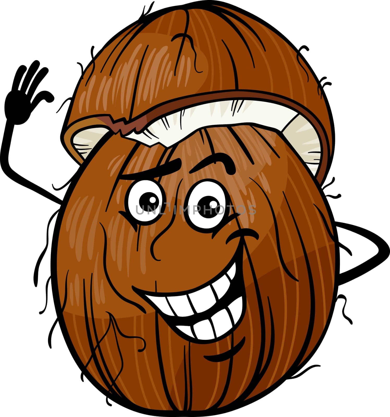 Cartoon Illustration of Funny Coconut Fruit Food Comic Character