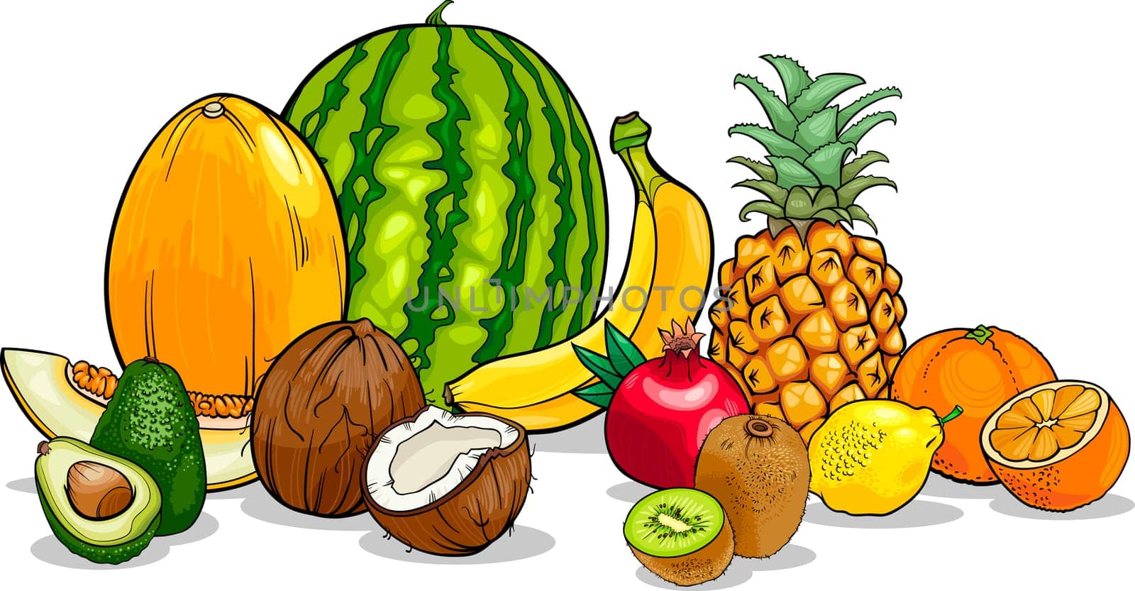 Cartoon Illustration of Tropical Fruits Food Design