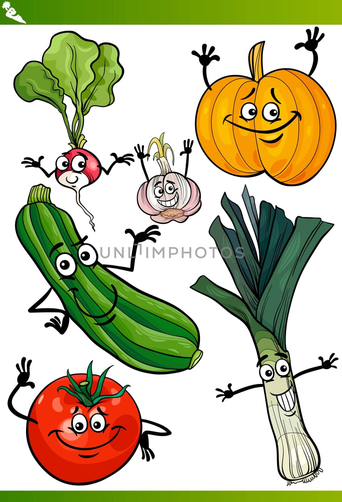 Cartoon Illustration of Vegetables Comic Food Characters Set