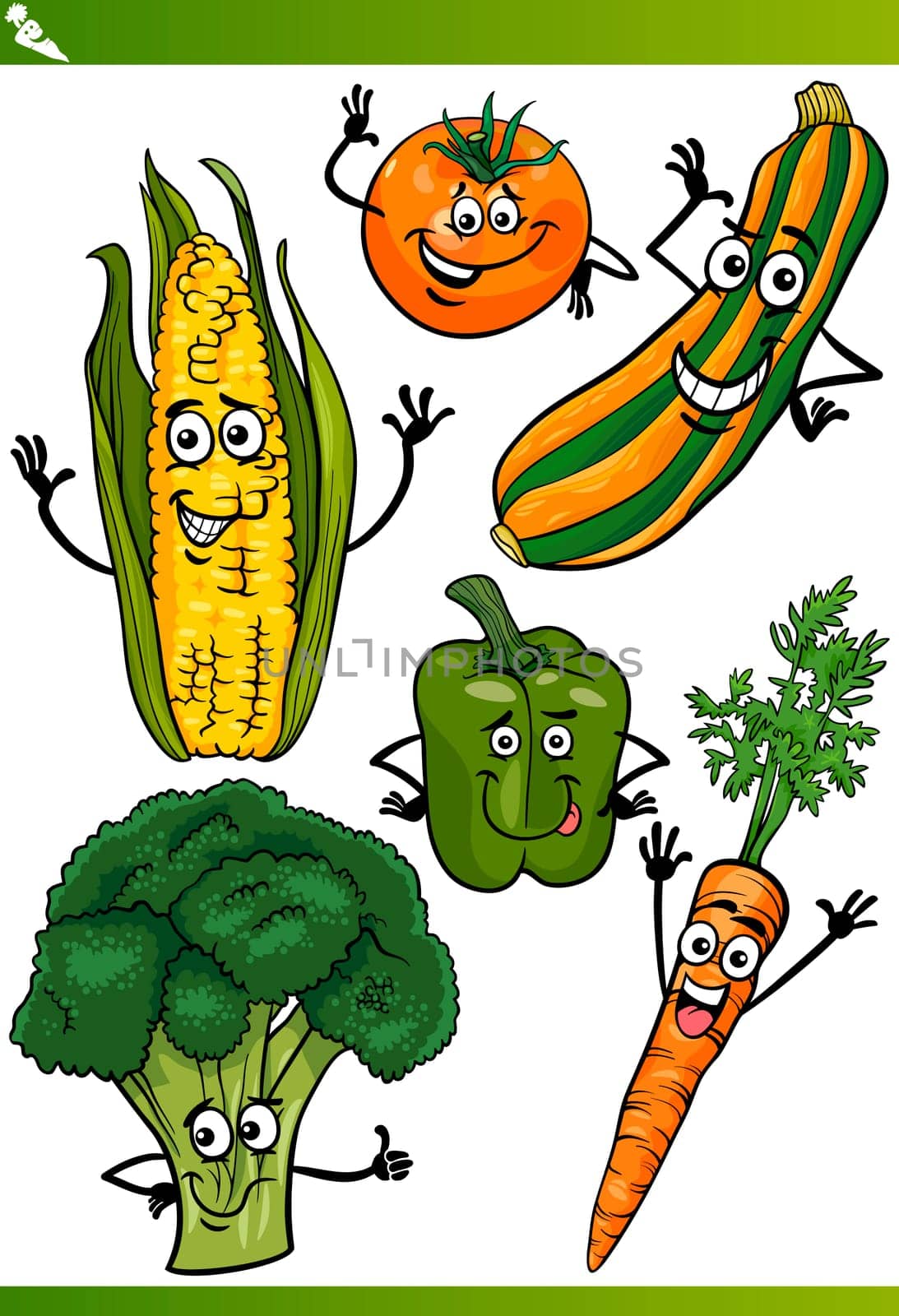 Cartoon Illustration of Happy Vegetables Food Comic Characters Set