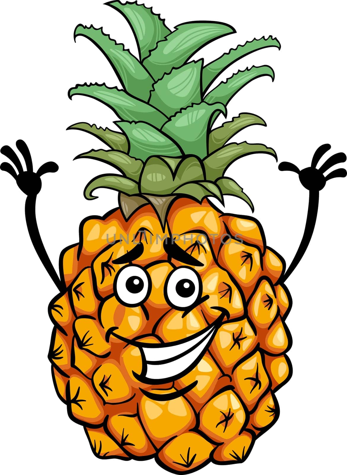 Cartoon Illustration of Funny Pineapple Fruit Food Comic Character