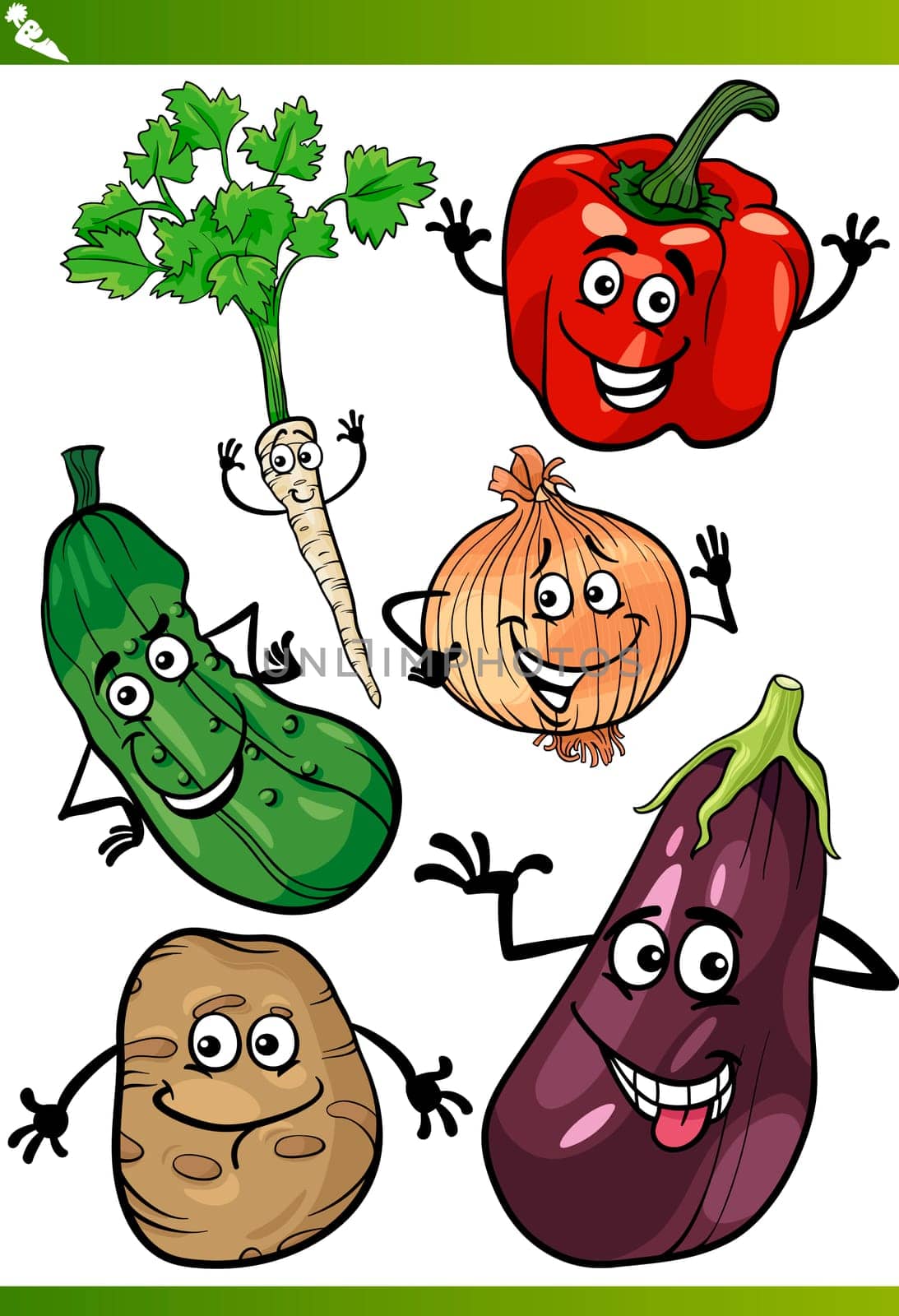Cartoon Illustration of Funny Vegetables Food Characters Set