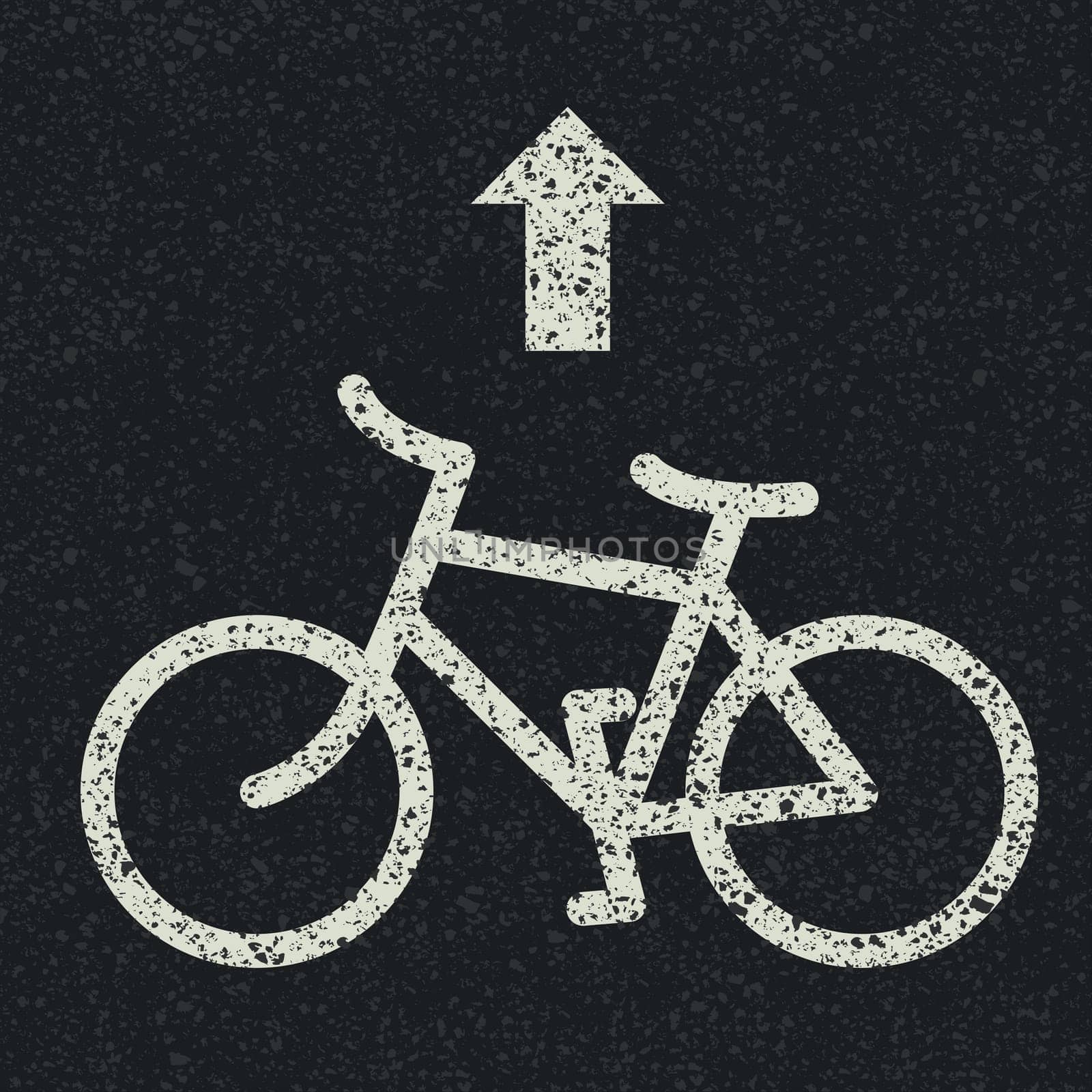 Bicycle road sign and arrow on asphalt background. Vector