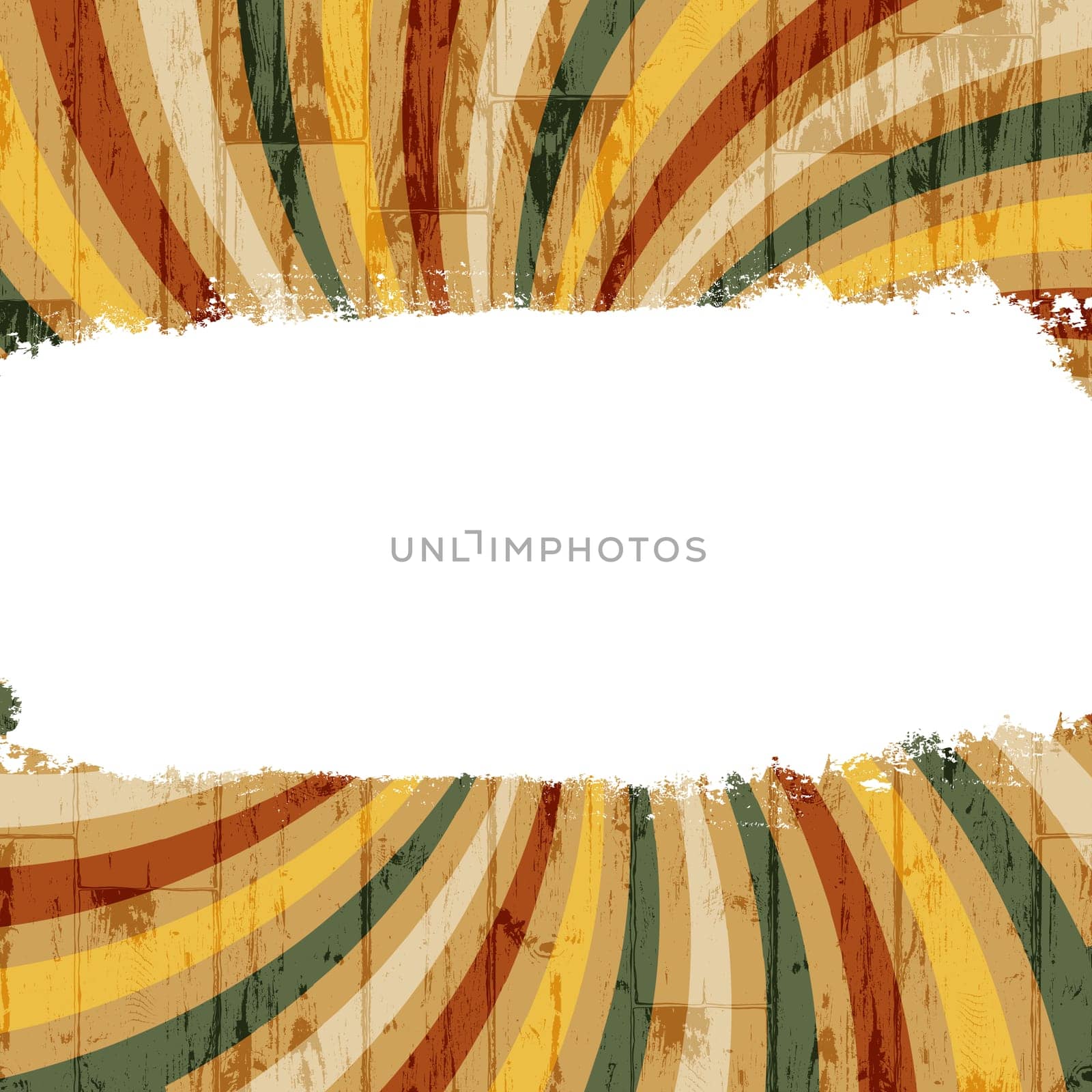 White grunge label on colorful rays background, vector.