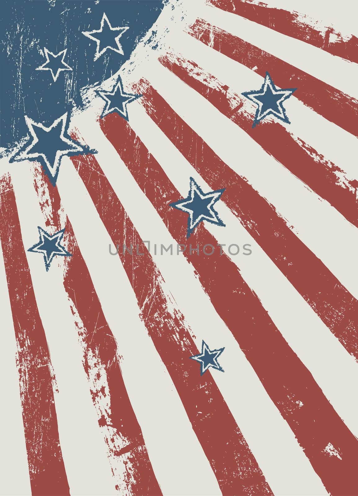 Stars on scratched american flag texture. Vector
