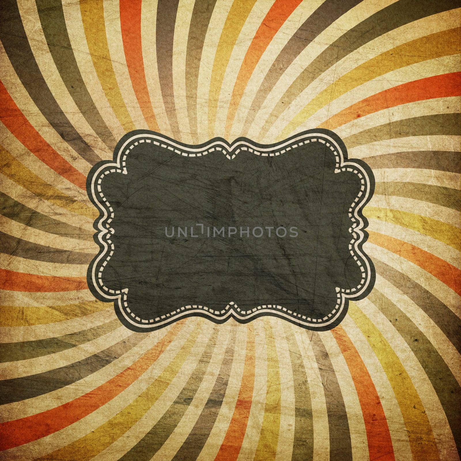 Grunge colorful rays background with vintage label for text.