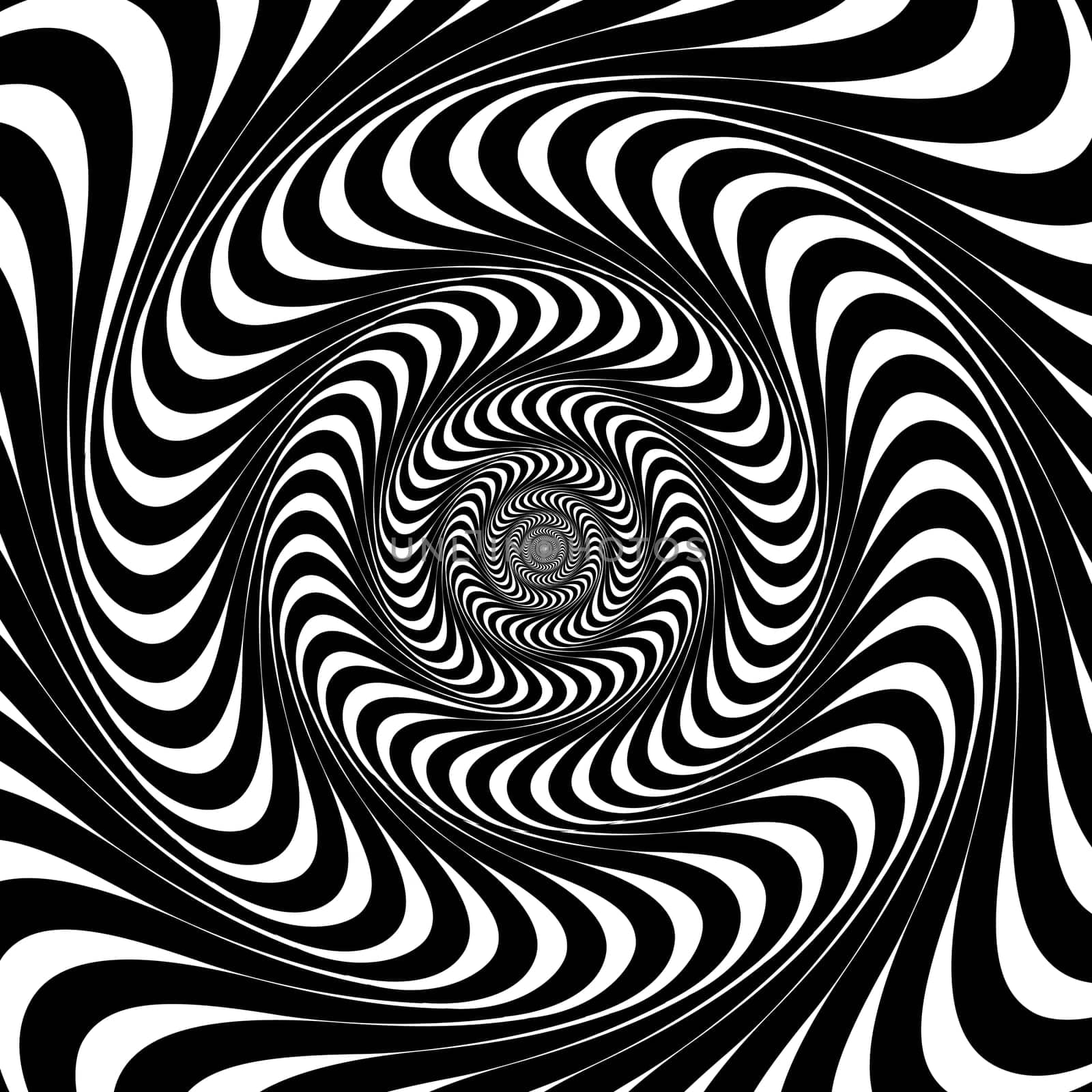 Black and white swirl lines. Optical illusion background, vector.