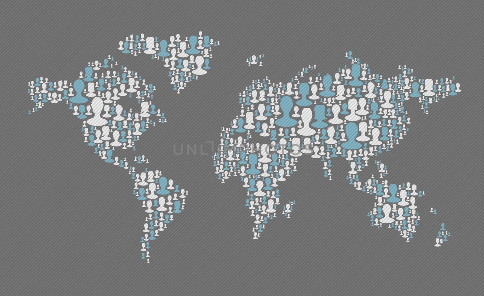 World map. Social media concept. Composed from many people silhouettes, vector