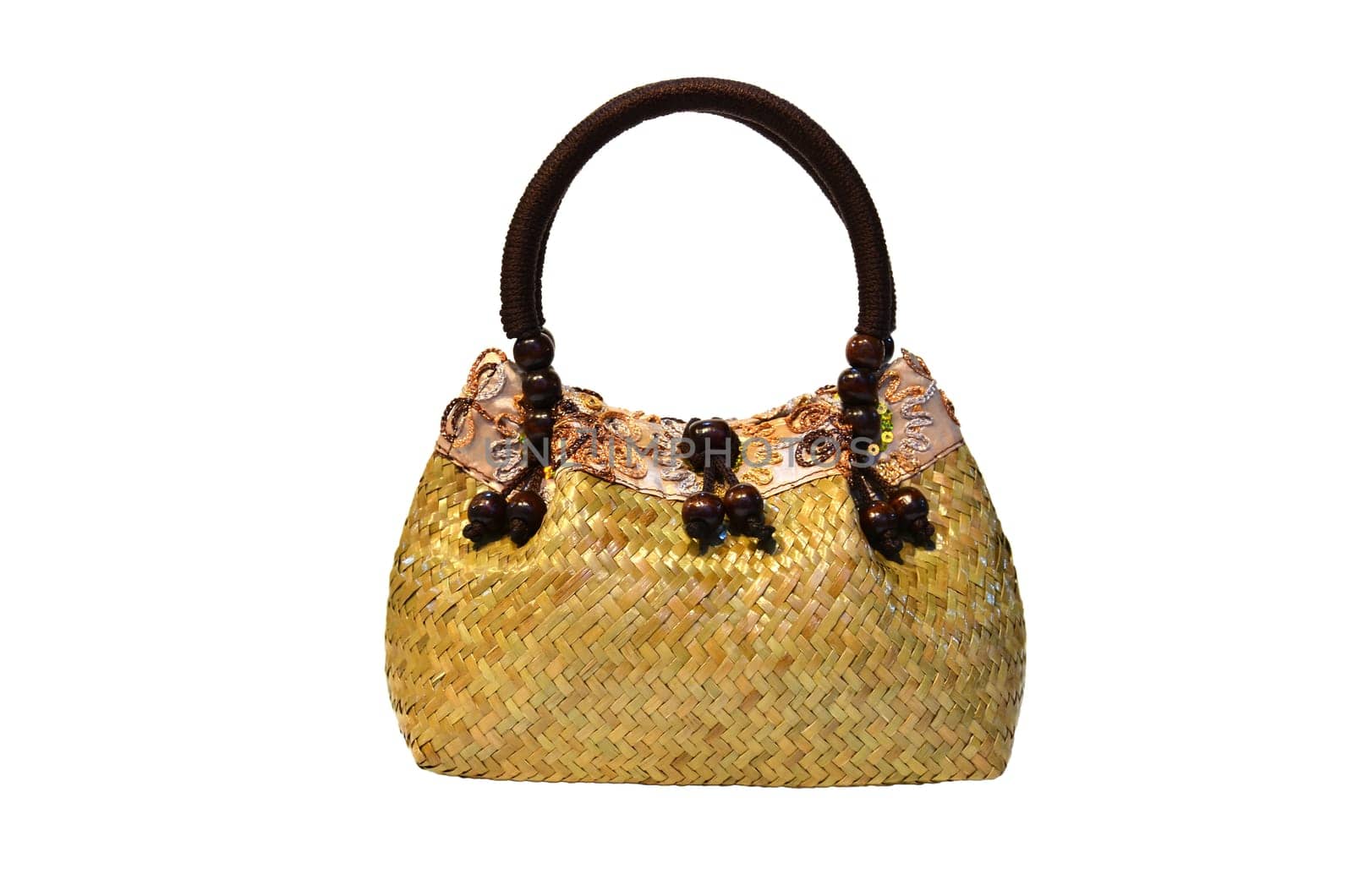 bamboo wicker bag on white background
