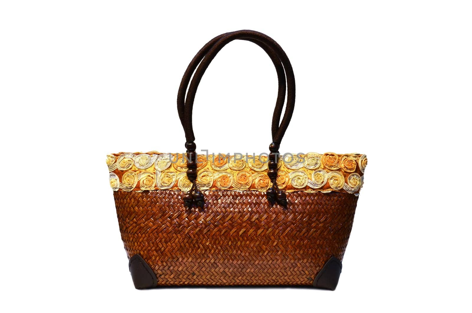 bamboo wicker bag on white background