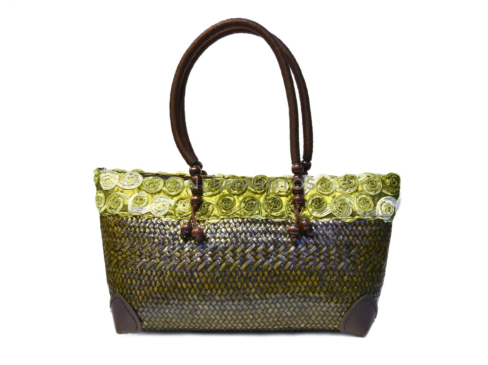 bamboo wicker bag on white background