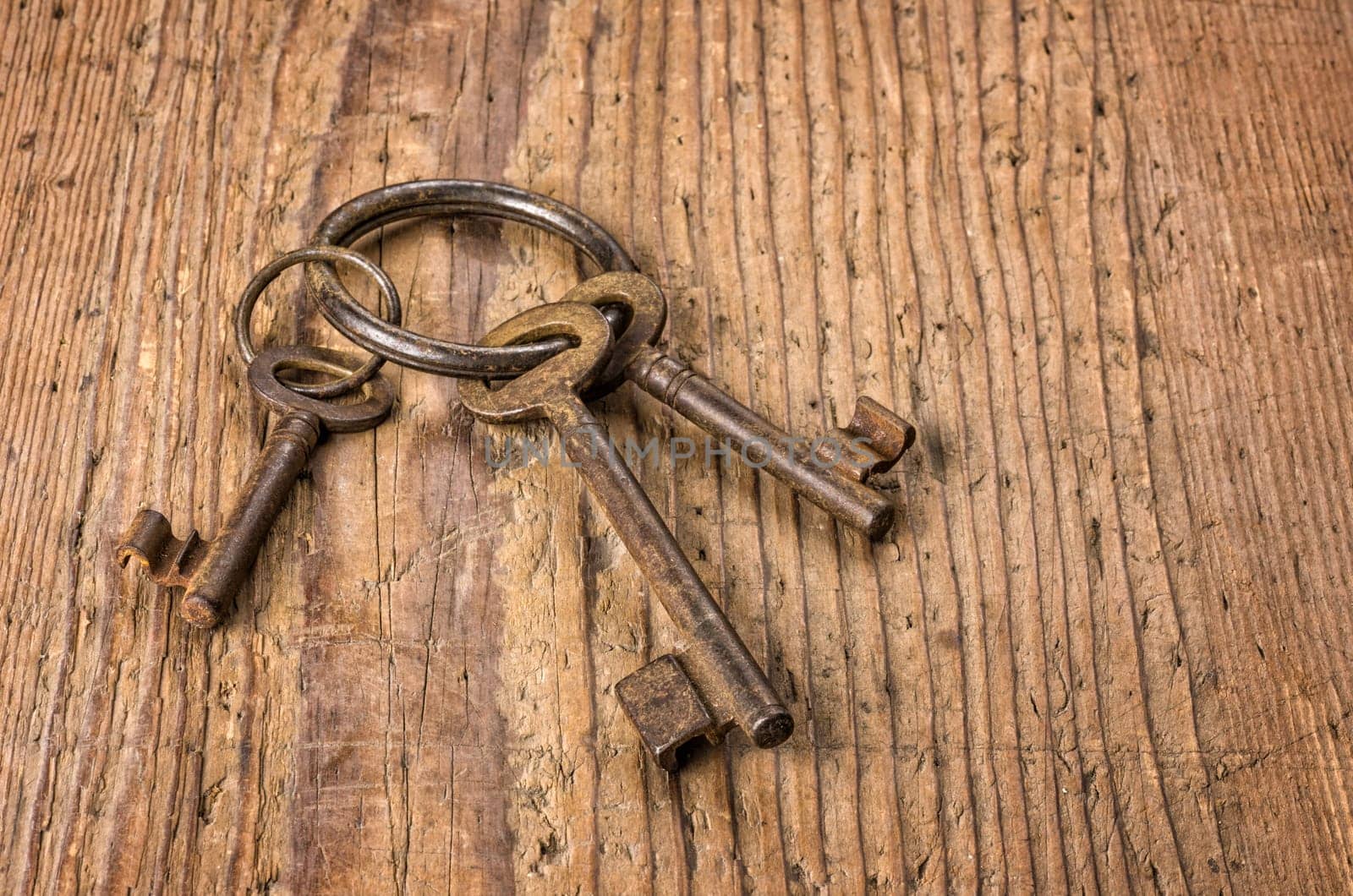 Three old keys on one key ring