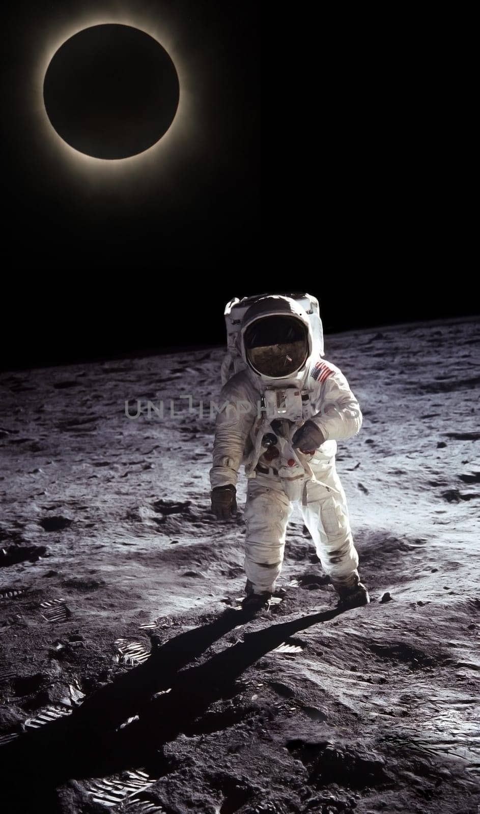 Astronaut walking on the moon,a planet and space on background
