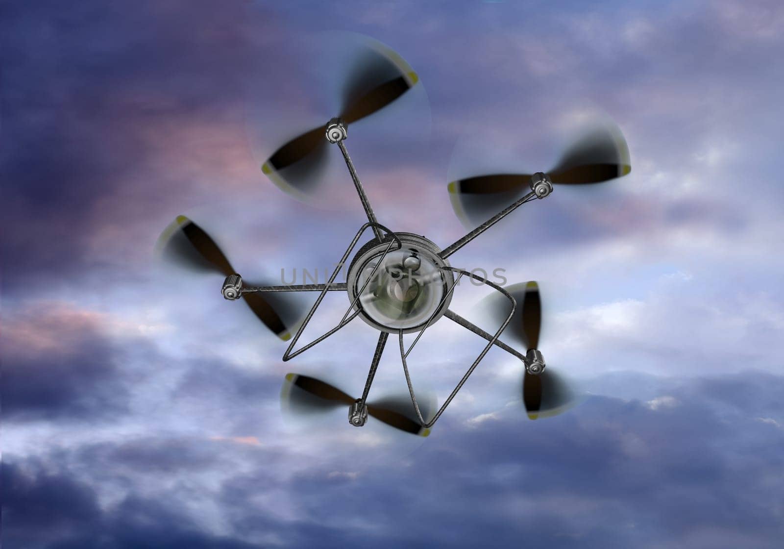 Illustration of a UAV helicopter filming from the sky