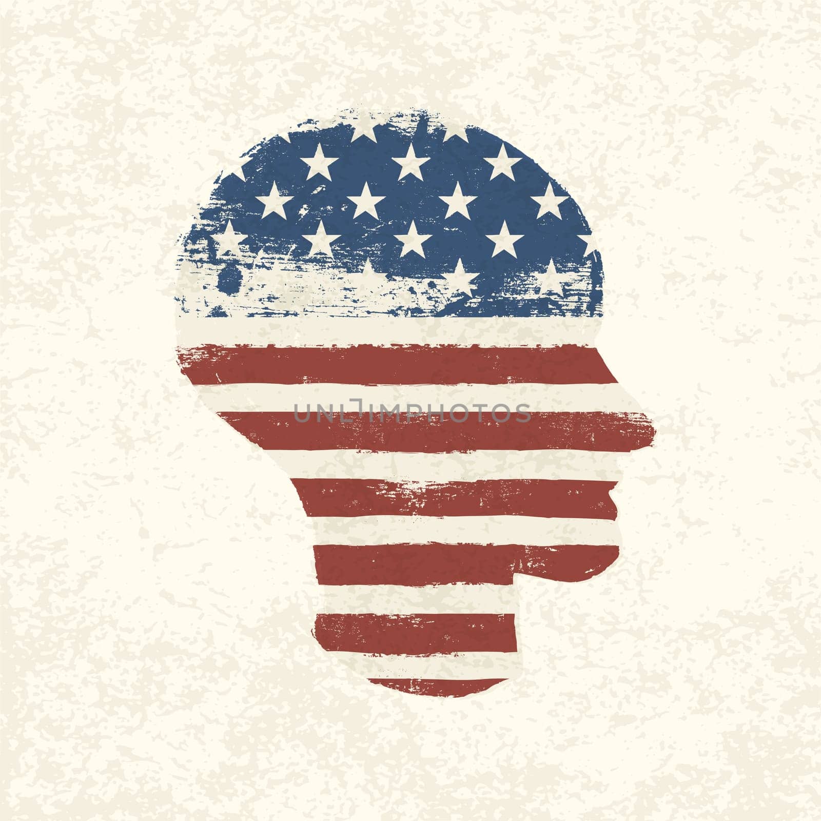 Grunge american flag themed head symbol. Vector, EPS10