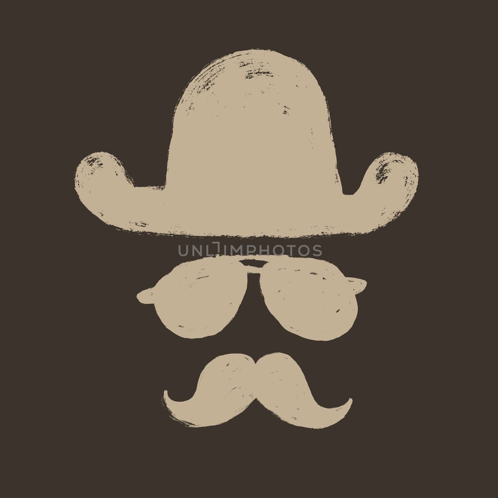 Retro elements set: bowler hat, moustache, and sunglasses