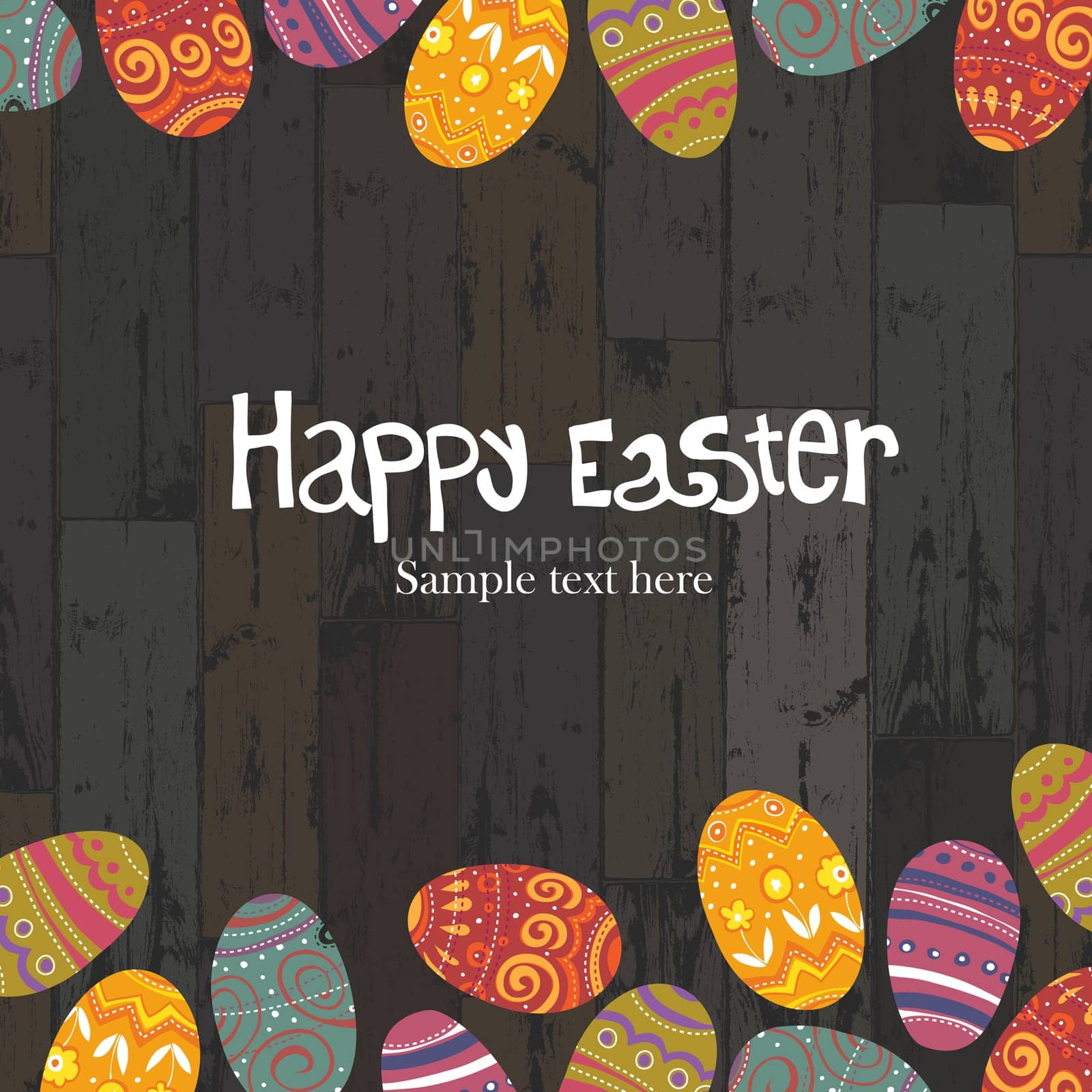 Easter eggs on wooden planks background. Vector, EPS10