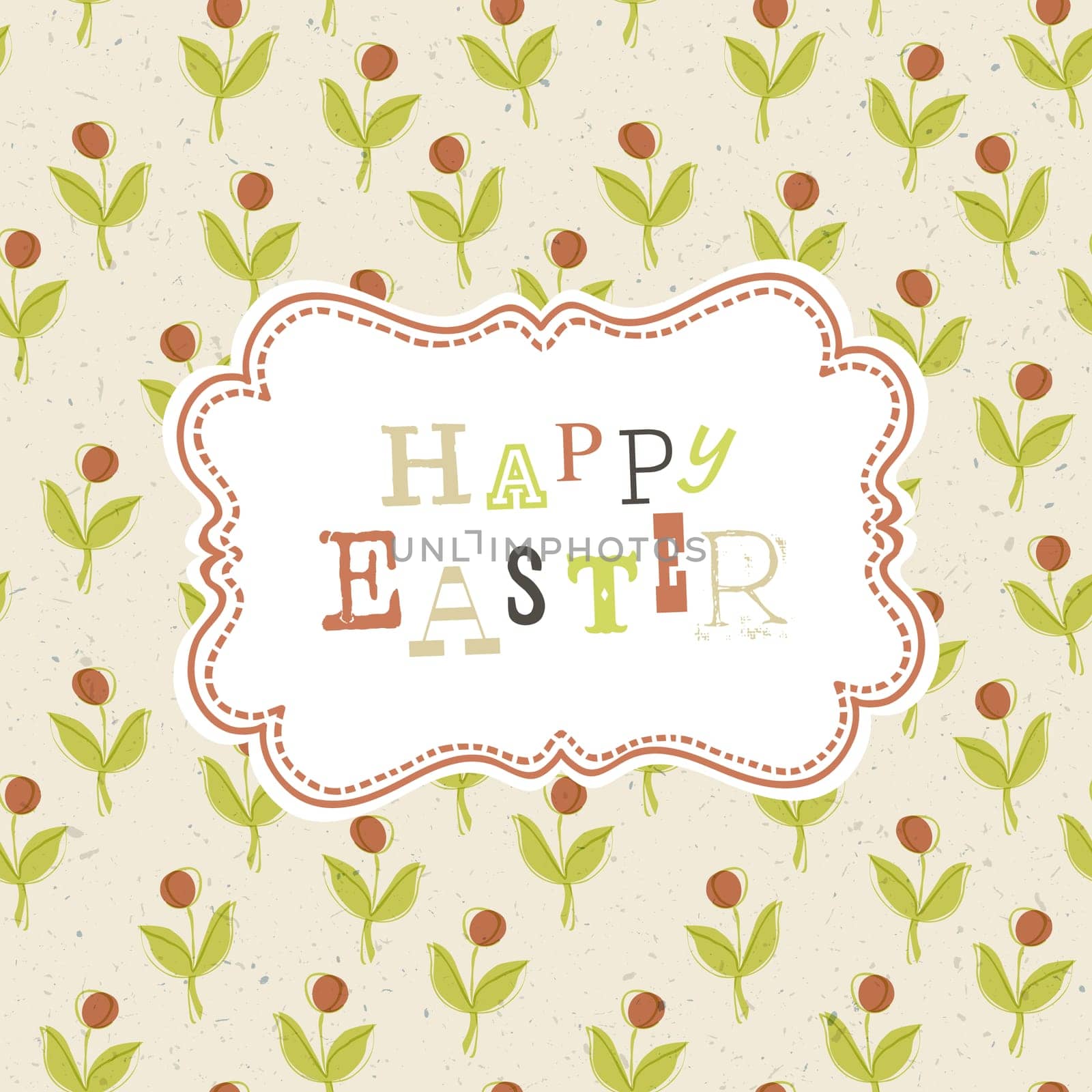 Easter card template with red berry seamless pattern. Vector, EPS10