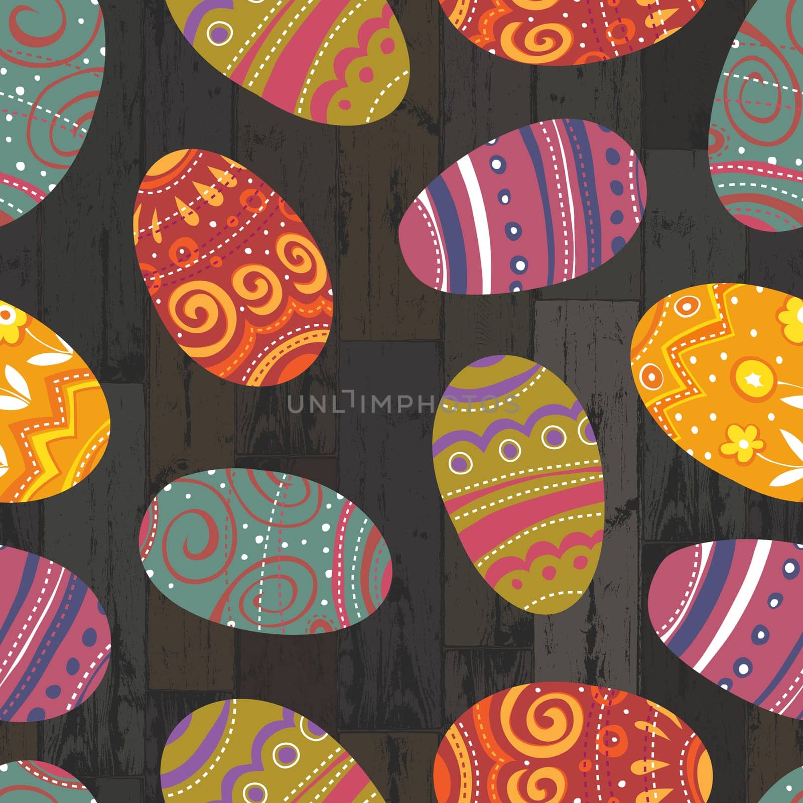 Easter eggs on wooden planks background. Vector, EPS10