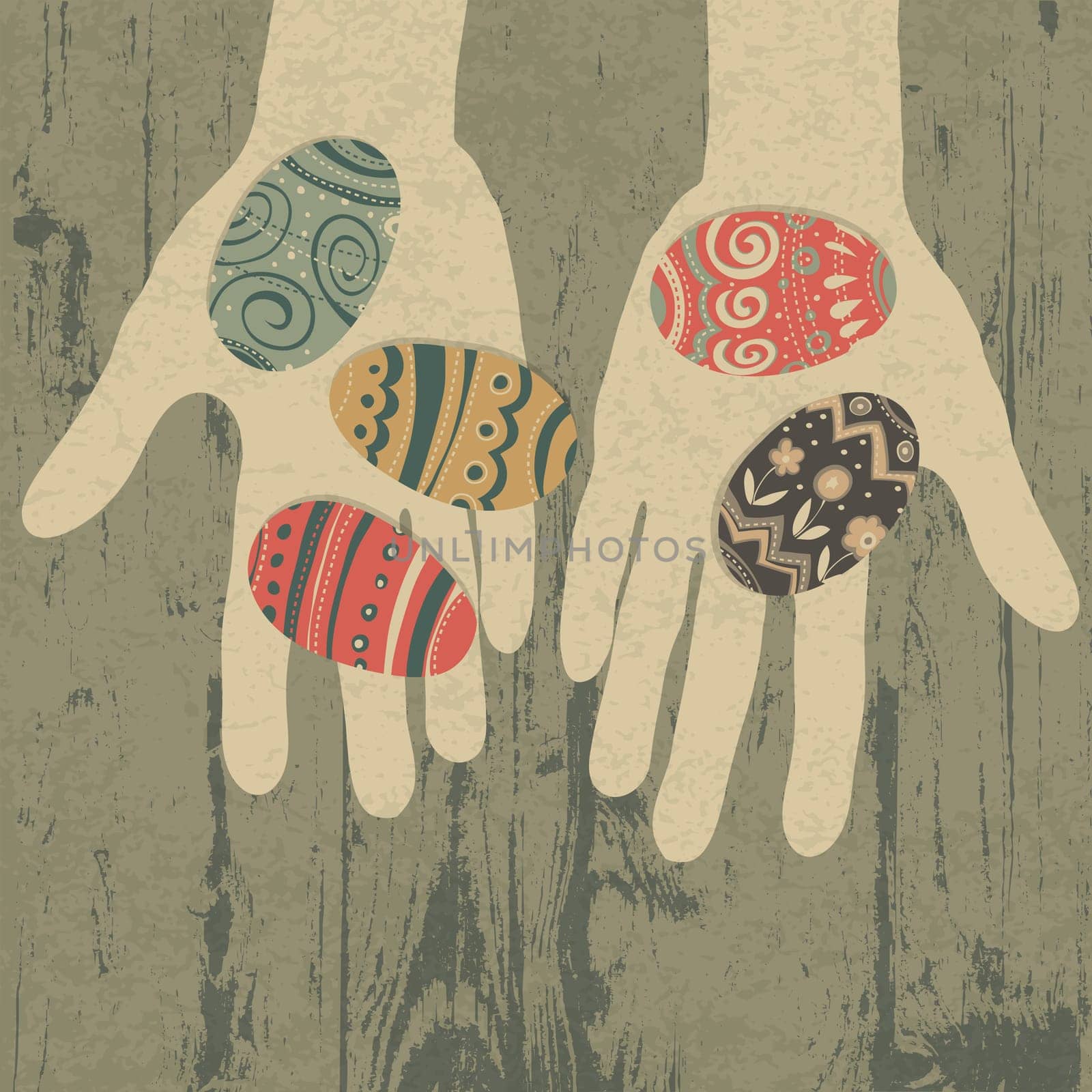 Easter eggs in hands. Vector, EPS10
