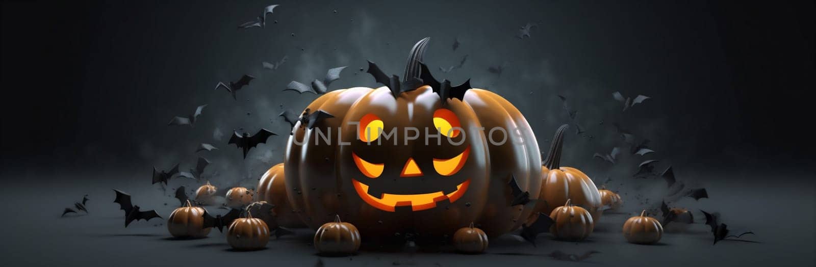 background table horror halloween blue night bat mystery october pumpkin fear. Generative AI. by Vichizh