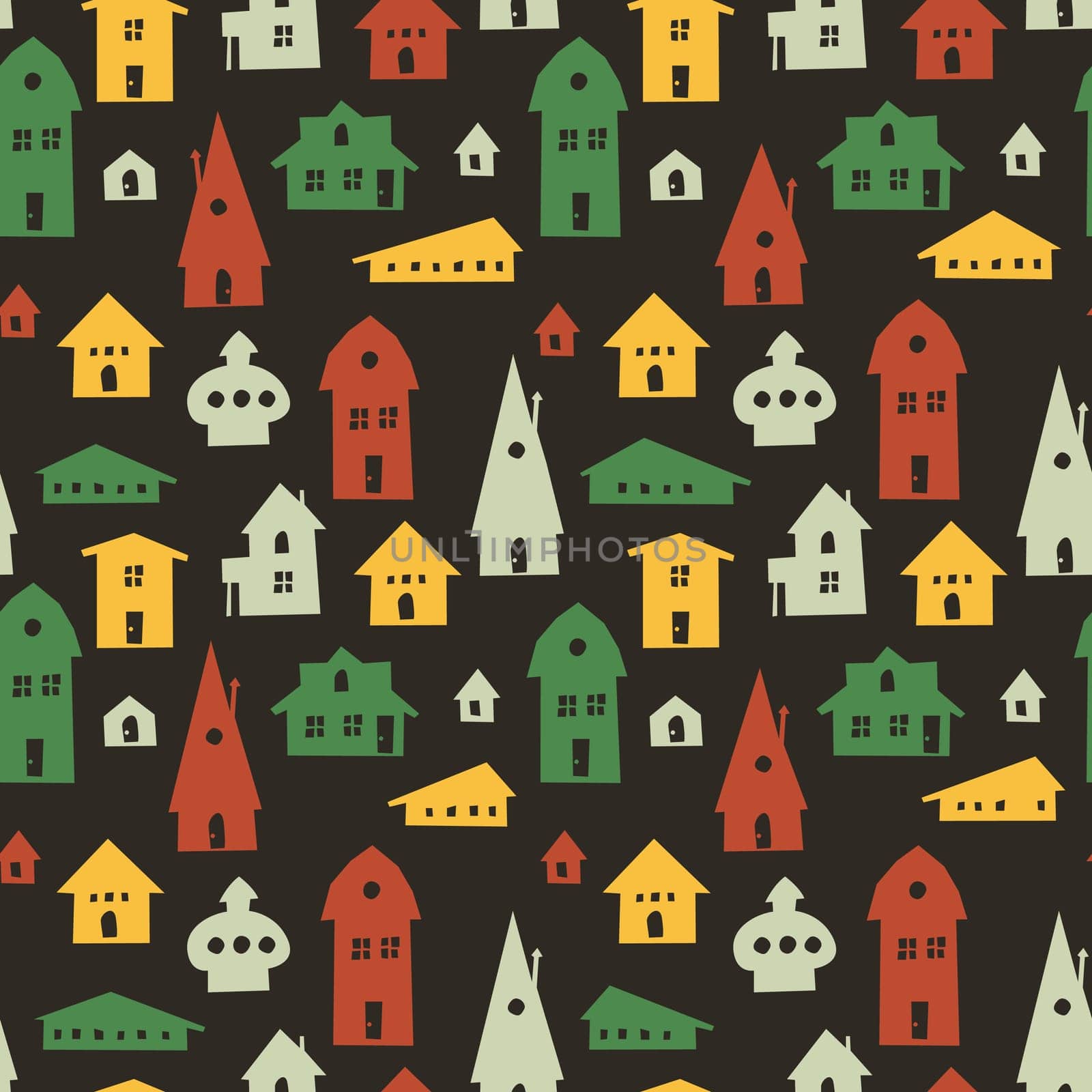 Different houses seamless pattern. Vector