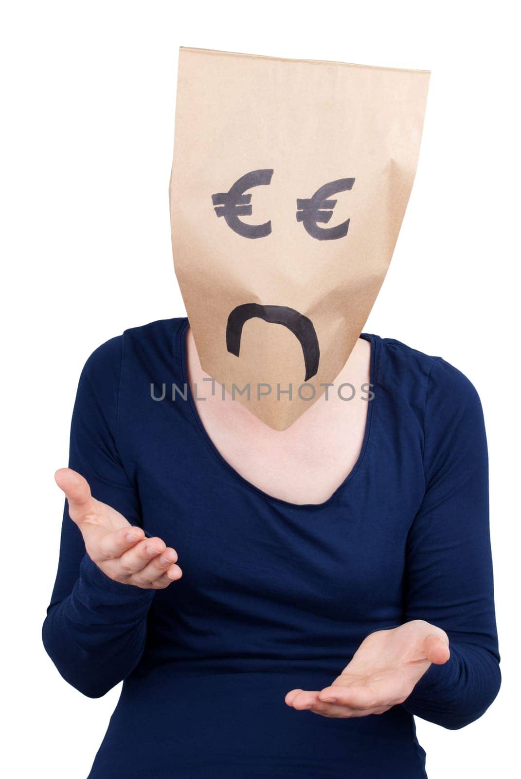 a sad and desperate looking euro head, isolated