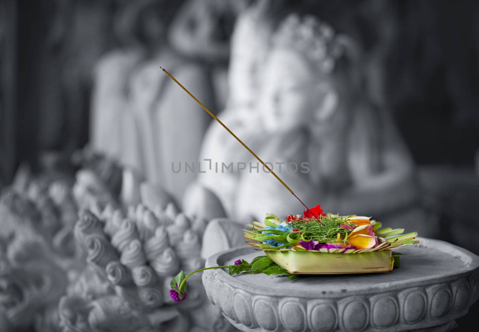 Donation to the gods close up. Indonesia, Bali