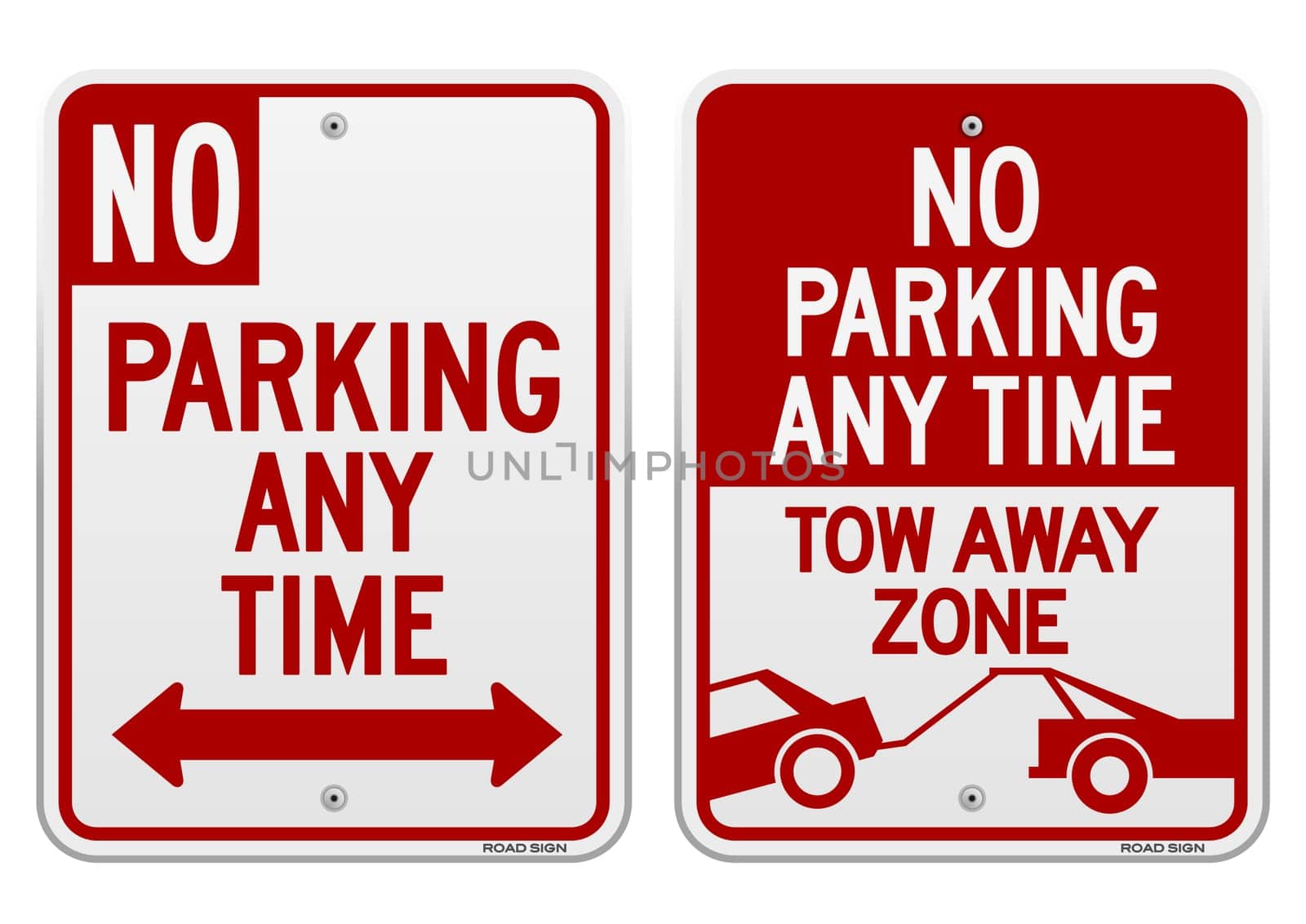 Set of red and white american road signs