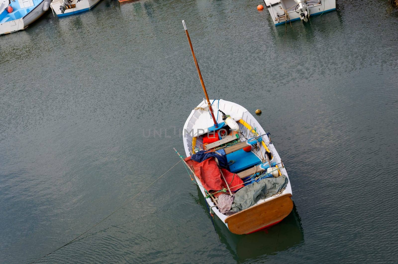 Moored small fishing boat in France