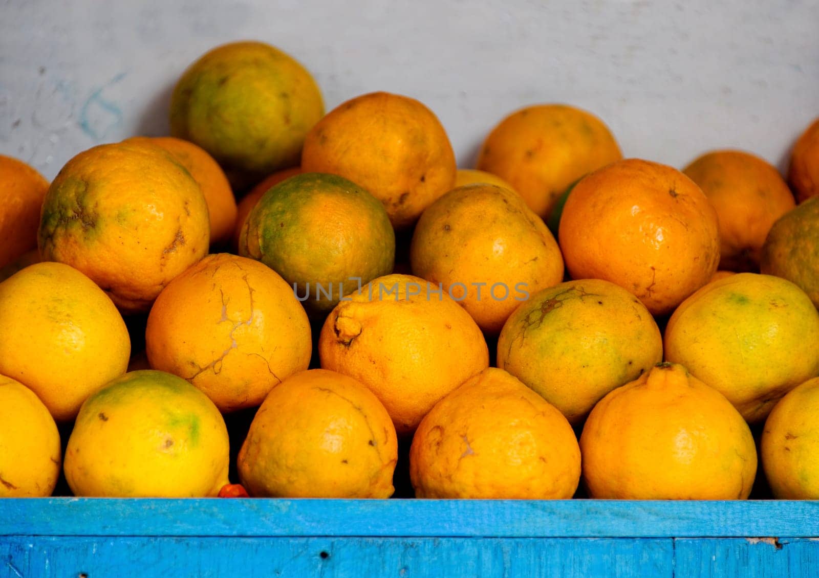 Organic oranges on a market stall