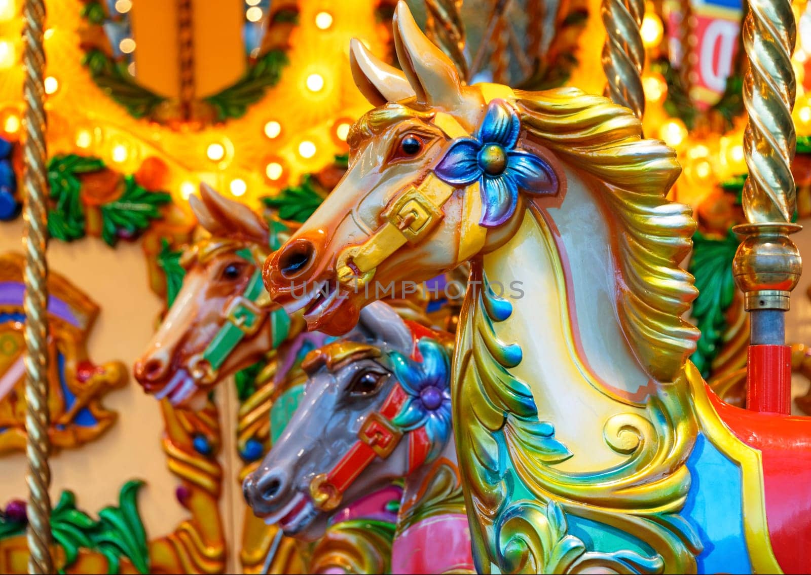 Vintage merry-go-round wooden horses