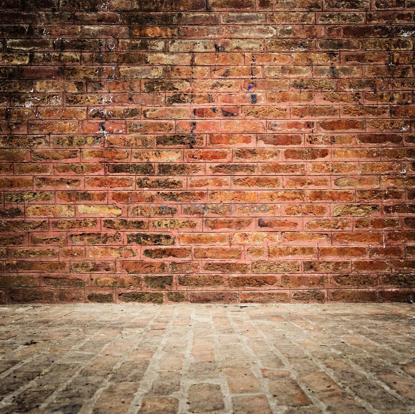 Grungy brick wall and floor with vignette