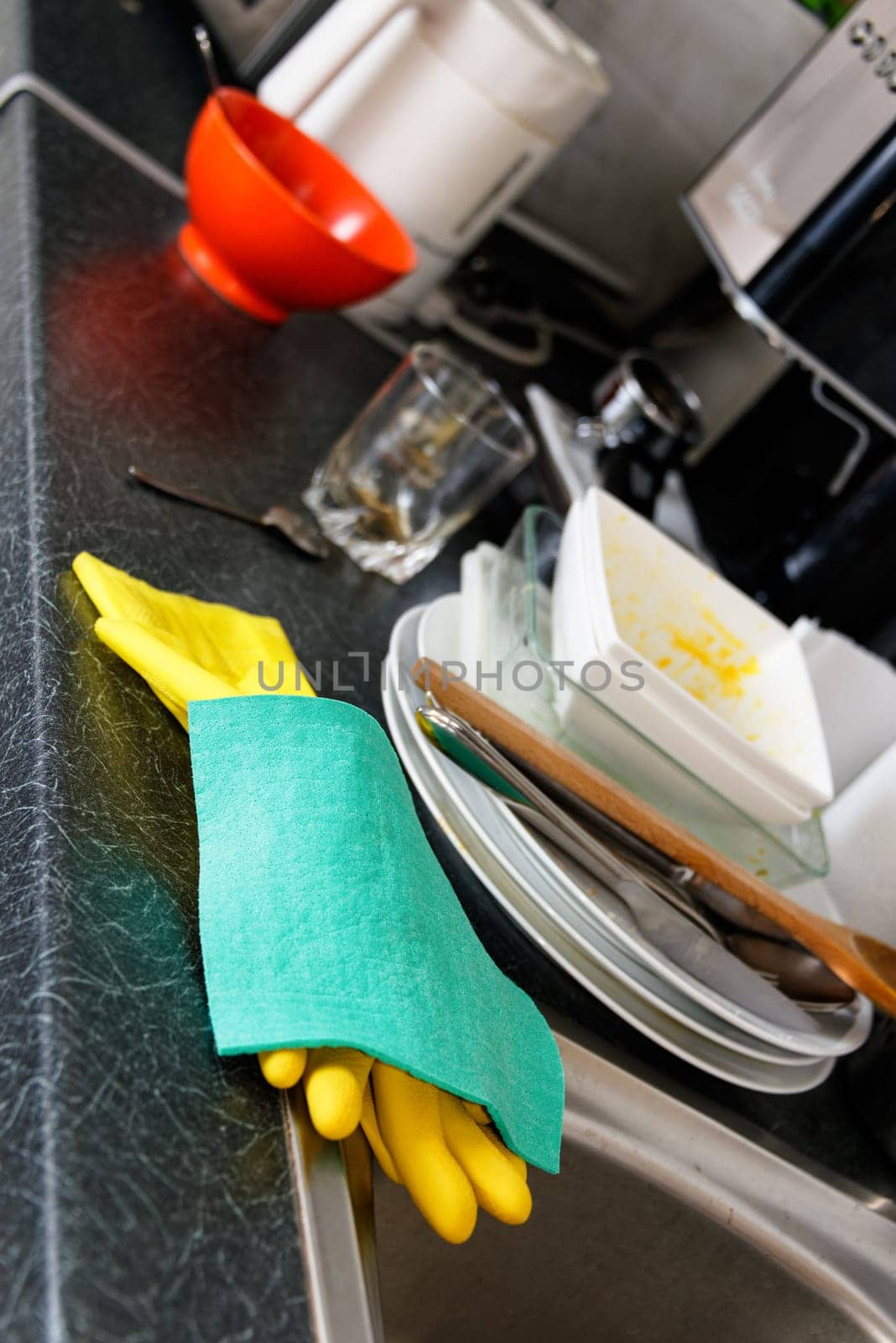 Dirty dishes waiting to be washed