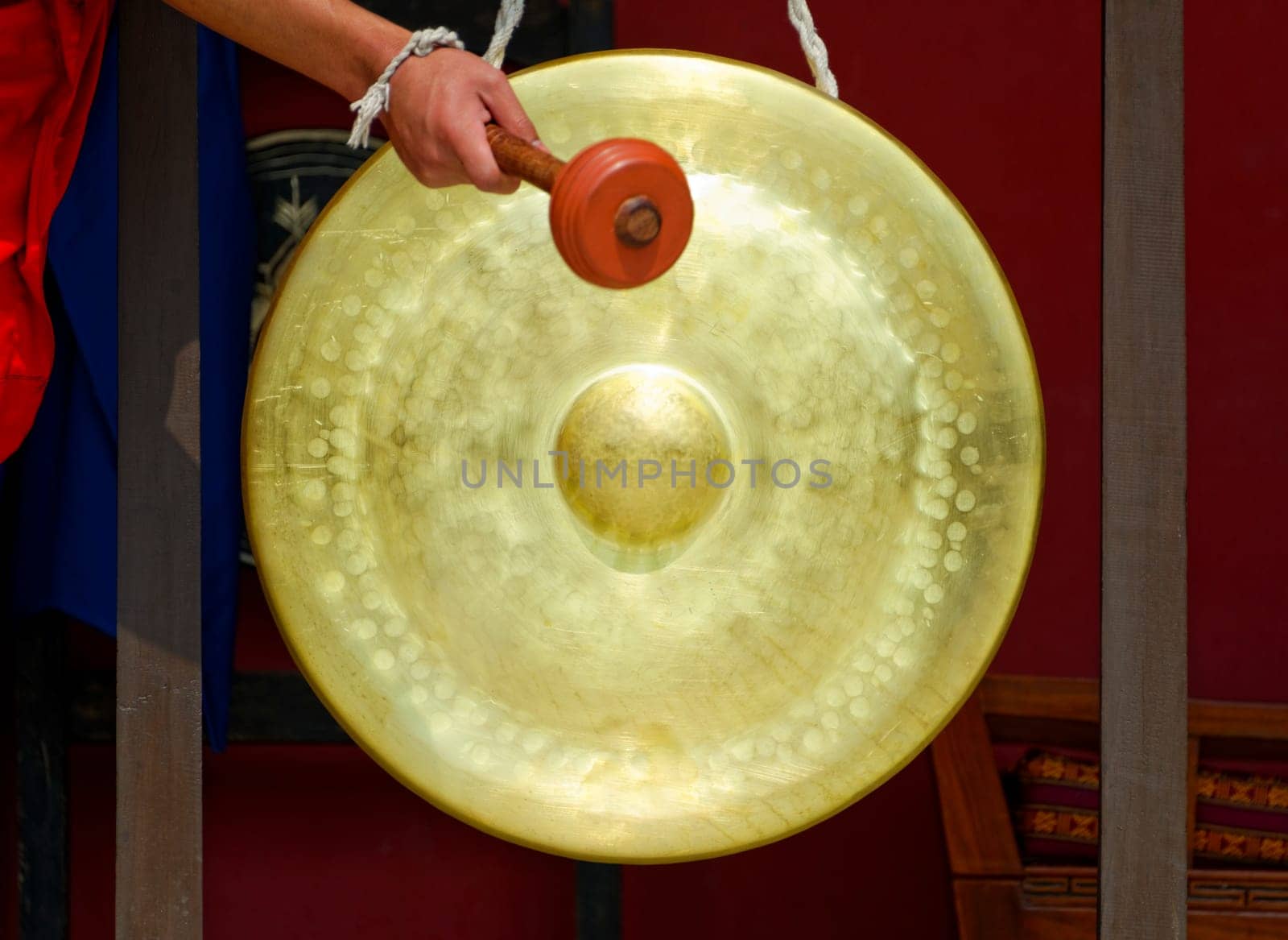 Gong in a Buddhist monastery, Kathmandu, Nepal